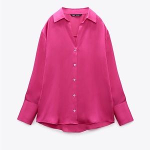 Zara Pink Satin Effect button down